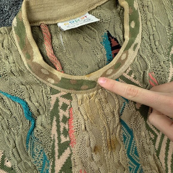 Coogi Sweater Medium Beige Colorful Pullover 3D Knit Crew Neck Cotton Designer - Picture 14 of 16